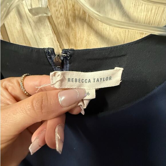 REBECCA TAYLOR navy blue black faux leather panel sheath midi dress - Picture 6 of 9